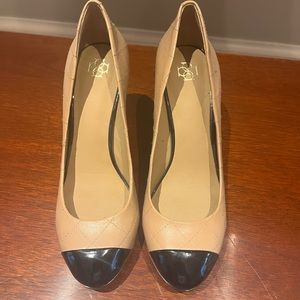 Ann Taylor tan with black patent toe pump.7.5